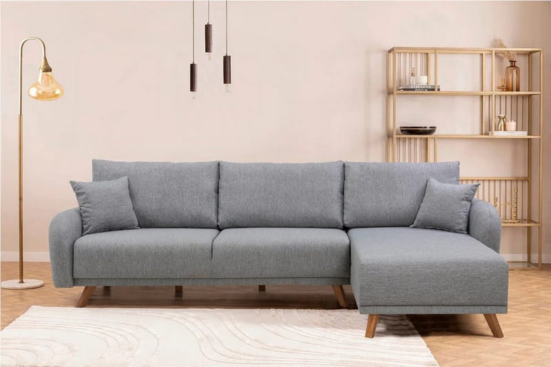 Malkiat 4-sits Höger Hörnbäddsoffa med Schäslong 125x260 cm i Tyg - Grå - Möbler - Soffa - Bäddsoffa