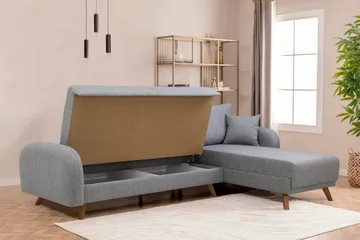 Malkiat 4-sits Höger Hörnbäddsoffa med Schäslong 125x260 cm i Tyg - Grå - Möbler - Soffa - Bäddsoffa