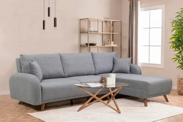 Malkiat 4-sits Höger Hörnbäddsoffa med Schäslong 125x260 cm i Tyg - Grå - Möbler - Soffa - Bäddsoffa