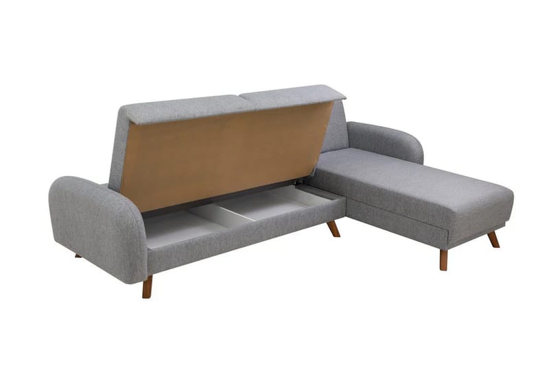 Malkiat 4-sits Höger Hörnbäddsoffa med Schäslong 125x260 cm i Tyg - Grå - Möbler - Soffa - Bäddsoffa