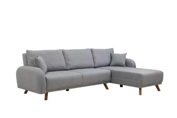 Malkiat 4-sits Höger Hörnbäddsoffa med Schäslong 125x260 cm i Tyg - Grå - Möbler - Soffa - Bäddsoffa