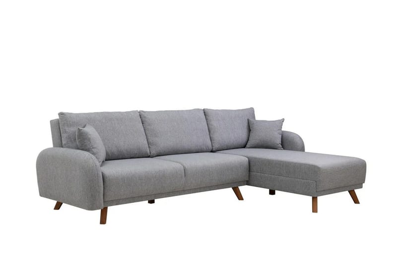 Malkiat 4-sits Höger Hörnbäddsoffa med Schäslong 125x260 cm i Tyg - Grå - Möbler - Soffa - Bäddsoffa