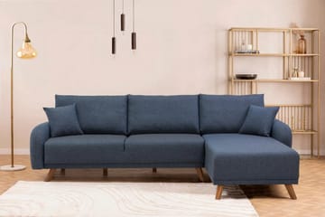 Malkiat 4-sits Höger L-formad Hörnbäddsoffa 125x260 cm med Förvaring i Tyg - Blå - Möbler - Soffa - Bäddsoffa