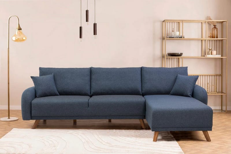 Malkiat 4-sits Höger L-formad Hörnbäddsoffa 125x260 cm med Förvaring i Tyg - Blå - Möbler - Soffa - Bäddsoffa
