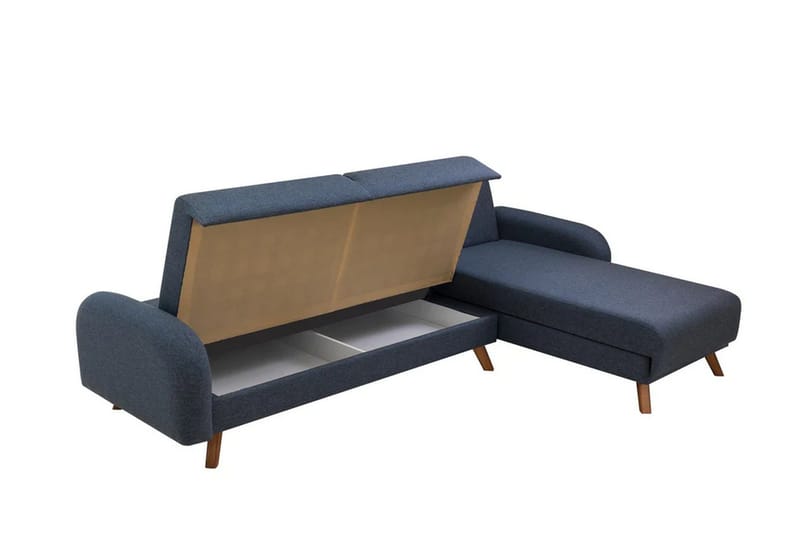 Malkiat 4-sits Höger L-formad Hörnbäddsoffa 125x260 cm med Förvaring i Tyg - Blå - Möbler - Soffa - Bäddsoffa