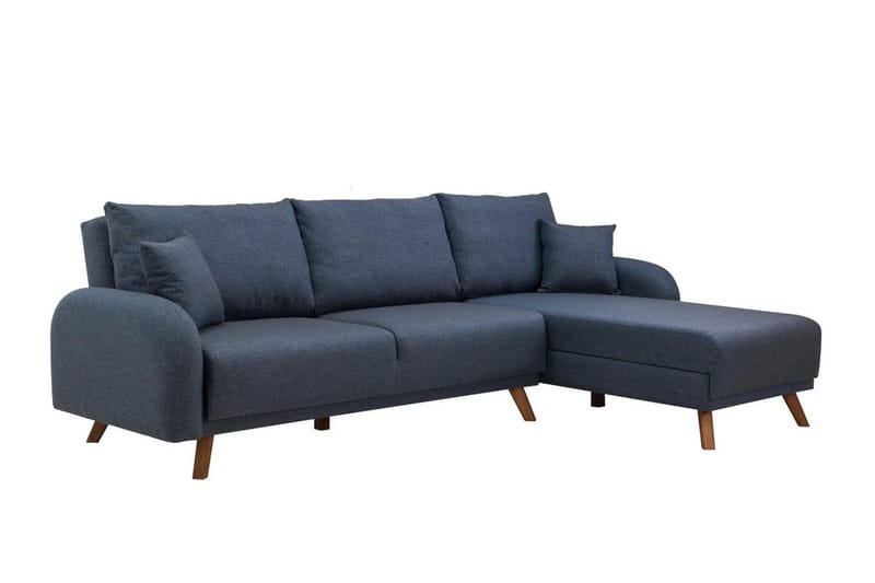 Malkiat 4-sits Höger L-formad Hörnbäddsoffa 125x260 cm med Förvaring i Tyg - Blå - Möbler - Soffa - Bäddsoffa