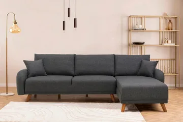 Malkiat 4-sits Höger L-formad Hörnbäddsoffa 125x260 cm med Förvaring i Tyg - Grå - Möbler - Soffa - Bäddsoffa