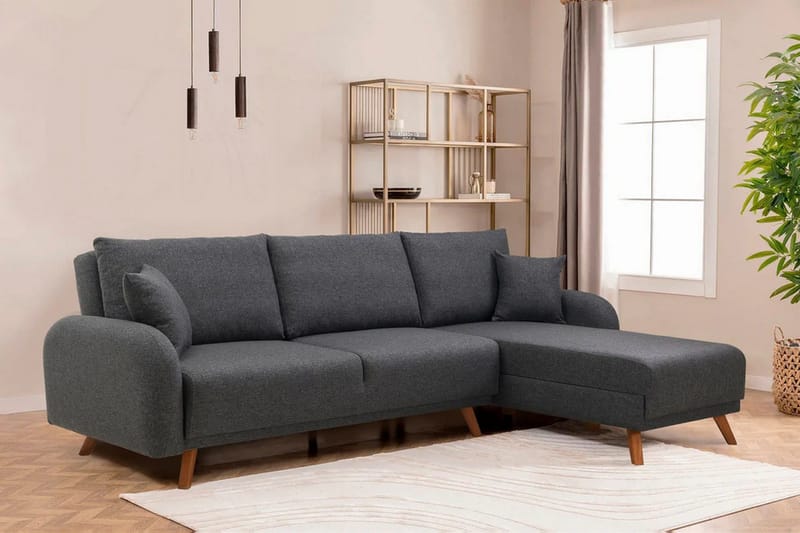Malkiat 4-sits Höger L-formad Hörnbäddsoffa 125x260 cm med Förvaring i Tyg - Grå - Möbler - Soffa - Bäddsoffa