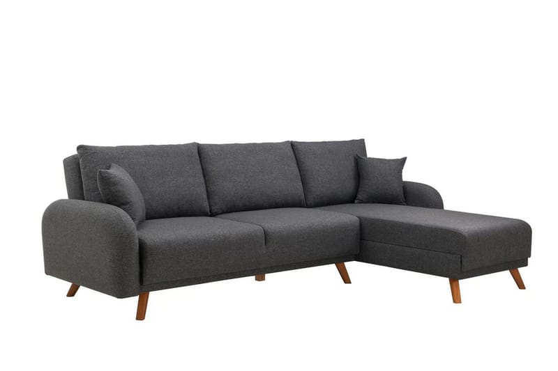 Malkiat 4-sits Höger L-formad Hörnbäddsoffa 125x260 cm med Förvaring i Tyg - Grå - Möbler - Soffa - Bäddsoffa