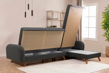 Malkiat 4-sits Höger L-formad Hörnbäddsoffa 125x260 cm med Förvaring i Tyg - Grå - Möbler - Soffa - Bäddsoffa