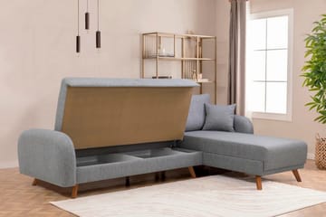 Malkiat 4-sits Höger L-formad Hörnbäddsoffa 125x260 cm med Förvaring i Tyg - Grå - Möbler - Soffa - Bäddsoffa