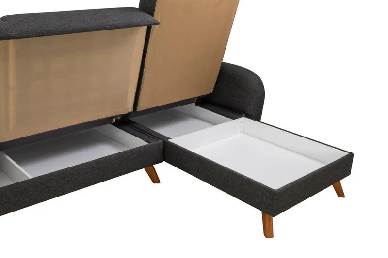 Malkiat 4-sits Höger L-formad Hörnbäddsoffa 125x260 cm med Förvaring i Tyg - Grå - Möbler - Soffa - Bäddsoffa