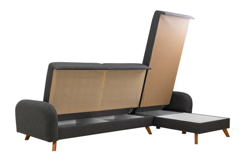 Malkiat 4-sits Höger L-formad Hörnbäddsoffa 125x260 cm med Förvaring i Tyg - Grå - Möbler - Soffa - Bäddsoffa
