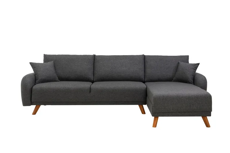 Malkiat 4-sits Höger L-formad Hörnbäddsoffa 125x260 cm med Förvaring i Tyg, Grå