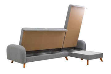 Malkiat 4-sits Höger L-formad Hörnbäddsoffa 125x260 cm med Förvaring i Tyg - Grå - Möbler - Soffa - Bäddsoffa