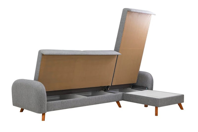 Malkiat 4-sits Höger L-formad Hörnbäddsoffa 125x260 cm med Förvaring i Tyg - Grå - Möbler - Soffa - Bäddsoffa