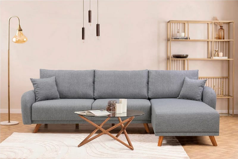 Malkiat 4-sits Höger L-formad Hörnbäddsoffa 125x260 cm med Förvaring i Tyg - Grå - Möbler - Soffa - Bäddsoffa