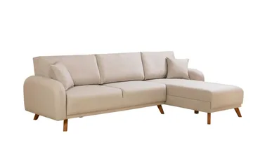 Malkiat 4-sits Höger L-formad Hörnbäddsoffa 125x260 cm med Förvaring i Tyg - Vit - Möbler - Soffa - Bäddsoffa