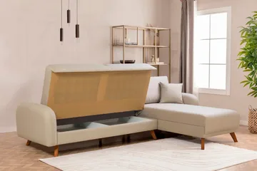 Malkiat 4-sits Höger L-formad Hörnbäddsoffa 125x260 cm med Förvaring i Tyg - Vit - Möbler - Soffa - Bäddsoffa