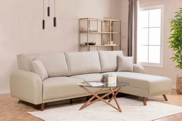 Malkiat 4-sits Höger L-formad Hörnbäddsoffa 125x260 cm med Förvaring i Tyg - Vit - Möbler - Soffa - Bäddsoffa