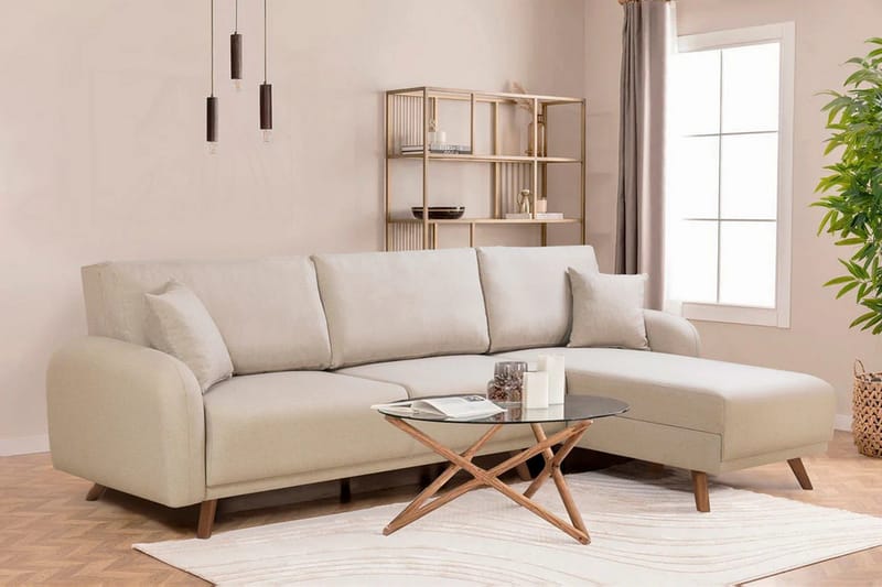 Malkiat 4-sits Höger L-formad Hörnbäddsoffa 125x260 cm med Förvaring i Tyg - Vit - Möbler - Soffa - Bäddsoffa