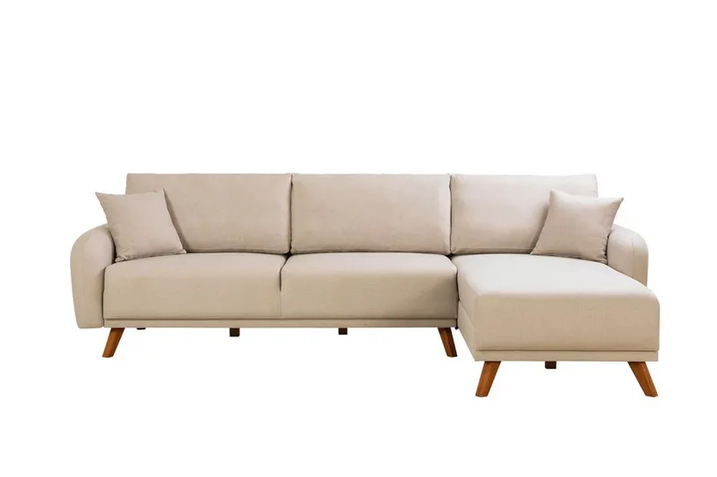 Malkiat 4-sits Höger L-formad Hörnbäddsoffa 125x260 cm med Förvaring i Tyg, Vit