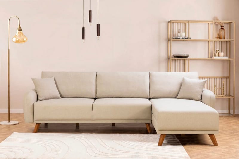 Malkiat 4-sits Höger L-formad Hörnbäddsoffa 125x260 cm med Förvaring i Tyg - Vit - Möbler - Soffa - Bäddsoffa