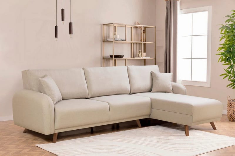 Malkiat 4-sits Höger L-formad Hörnbäddsoffa 125x260 cm med Förvaring i Tyg - Vit - Möbler - Soffa - Bäddsoffa