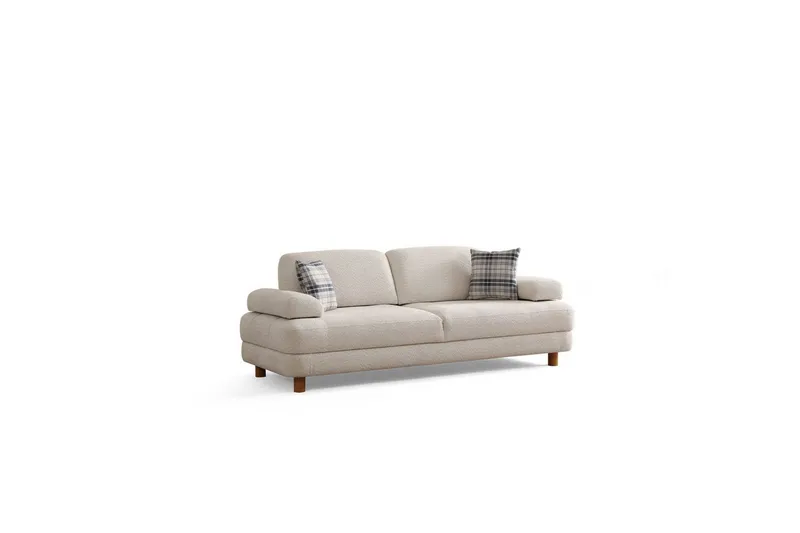 Mami 3-sits Rektangulär Bäddsoffa med Förvaring 100x225 cm i Bouclé, Gräddvit