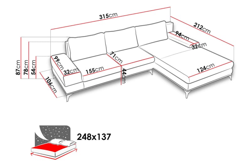 Manila Divanbäddsoffa 315x212x87 cm - Grå - Möbler - Soffa - Bäddsoffa