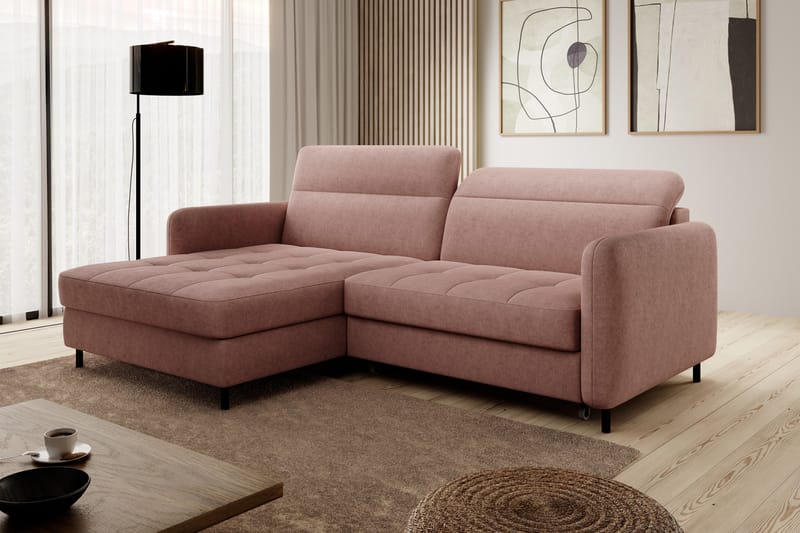 Manoti 3-sits Bäddsoffa m. Divan med Förvaring - Rosa - Bäddsoffa - Bäddsoffa divan