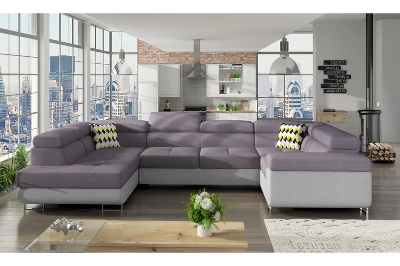 Marcelle Hörnbäddsoffa - Lila/Grå - Möbler - Soffa - Bäddsoffa