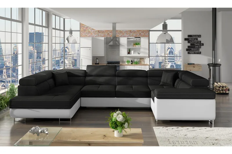 Marcelle Hörnbäddsoffa, Svart/Vit