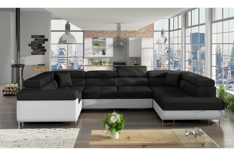 Marcelle Hörnbäddsoffa, Svart/Vit