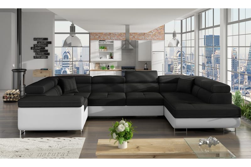 Marcelle Hörnbäddsoffa, Svart/Vit