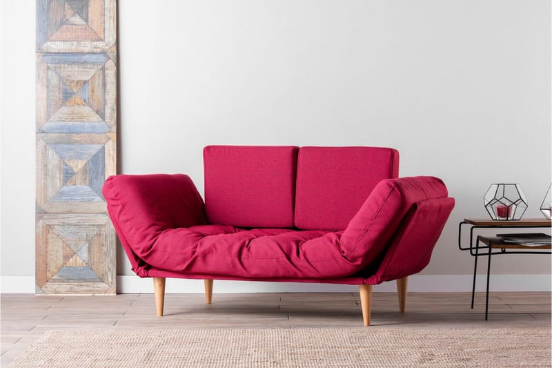 Mezonzo 3-sits Fällbar Längsbäddad Bäddsoffa 70x200 cm i Tyg - Röd - Möbler - Soffa - Bäddsoffa