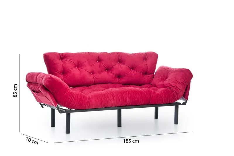 Mezonzo 3-sits Längsbäddad Bäddsoffa Fällbar 70x225 cm i Tyg - Röd - Möbler - Soffa - Bäddsoffa