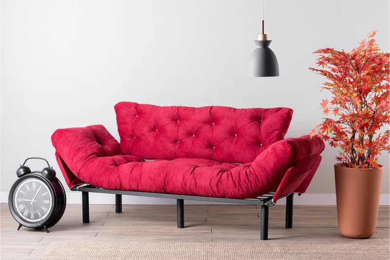Mezonzo 3-sits Längsbäddad Bäddsoffa Fällbar 70x225 cm i Tyg - Röd - Möbler - Soffa - Bäddsoffa