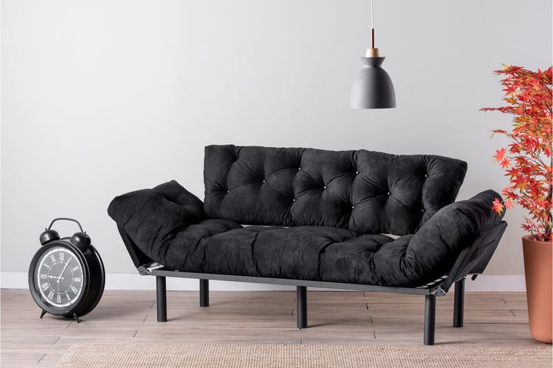 Mezonzo 3-sits Längsbäddad Bäddsoffa Fällbar 70x225 cm i Tyg - Svart - Möbler - Soffa - Bäddsoffa