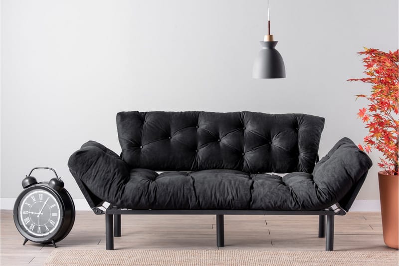 Mezonzo 3-sits Längsbäddad Bäddsoffa Fällbar 70x225 cm i Tyg - Svart - Möbler - Soffa - Bäddsoffa