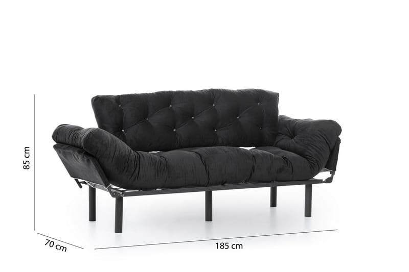 Mezonzo 3-sits Längsbäddad Bäddsoffa Fällbar 70x225 cm i Tyg - Svart - Möbler - Soffa - Bäddsoffa