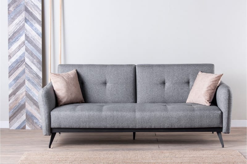 Mezonzo 3-sits Rektangulär Längsbäddad Bäddsoffa 125x190 cm i Tyg - Grå - Möbler - Soffa - Bäddsoffa