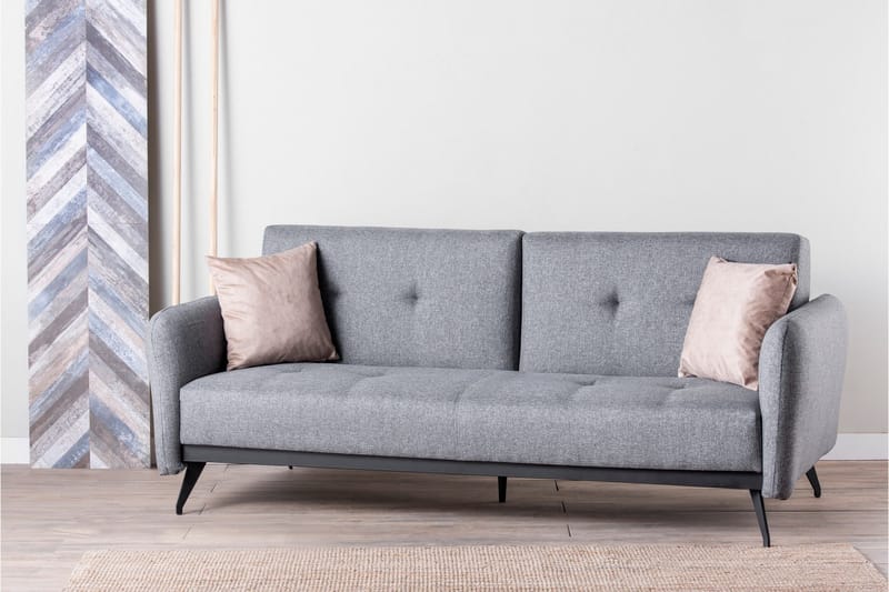 Mezonzo 3-sits Rektangulär Längsbäddad Bäddsoffa 125x190 cm i Tyg - Grå - Möbler - Soffa - Bäddsoffa