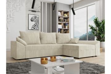 Midfeld 3-sits Hörnbäddsoffa 130x200 cm med Förvaring i Manchestertyg - Beige - Möbler - Soffa - Bäddsoffa