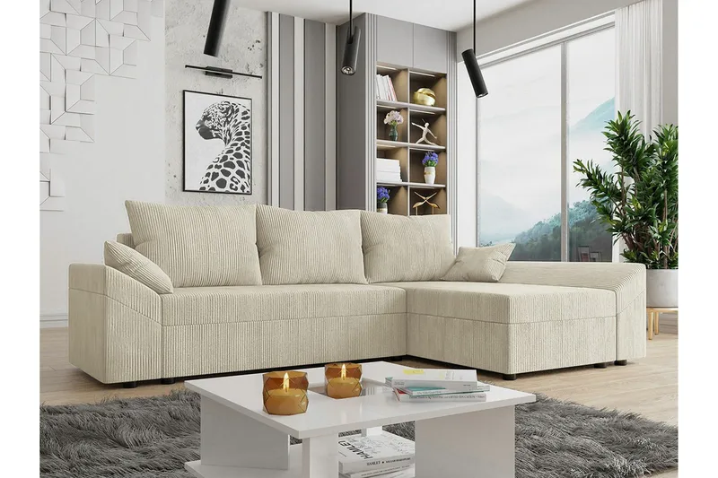 Midfeld 3-sits Hörnbäddsoffa NO_BRAND Beige - Möbler - Soffa - Bäddsoffa