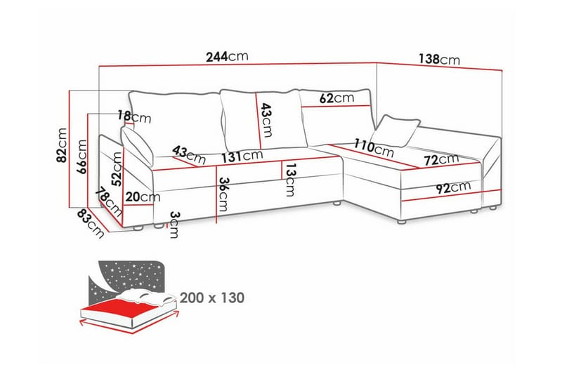 Midfeld 3-sits Hörnbäddsoffa NO_BRAND Black - Möbler - Soffa - Bäddsoffa