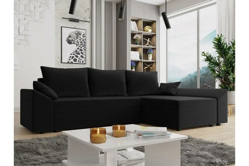 Midfeld 3-sits Hörnbäddsoffa NO_BRAND Black - Möbler - Soffa - Bäddsoffa