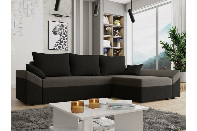 Midfeld 3-sits Hörnbäddsoffa NO_BRAND Black/Brown - Möbler - Soffa - Bäddsoffa