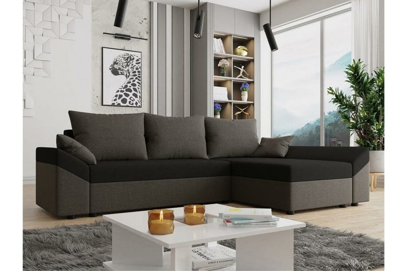 Midfeld 3-sits Hörnbäddsoffa NO_BRAND Brown/Black - Möbler - Soffa - Bäddsoffa