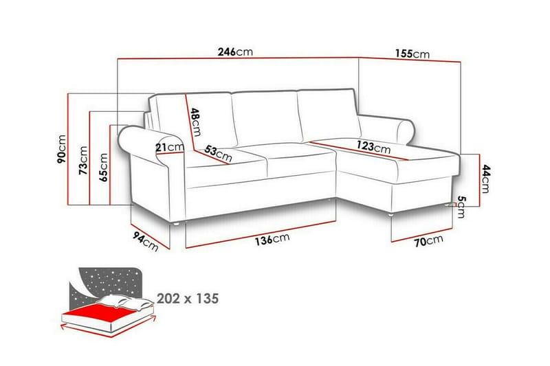 Midfeld 3-sits Hörnbäddsoffa NO_BRAND Dark blue - Möbler - Soffa - Bäddsoffa